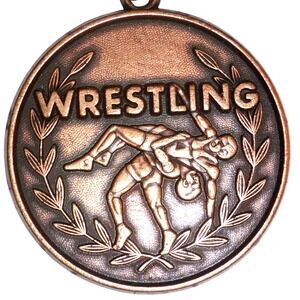 Vintage Crown Trophy Wrestling Medal Bronze Tone Blank Engravable Made in USA